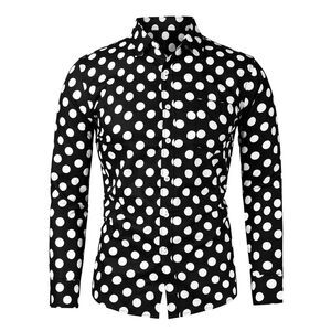 Black Shirts Polka Dots Long Sleeve Slim Fit Printed Dress Button Down Shirt
